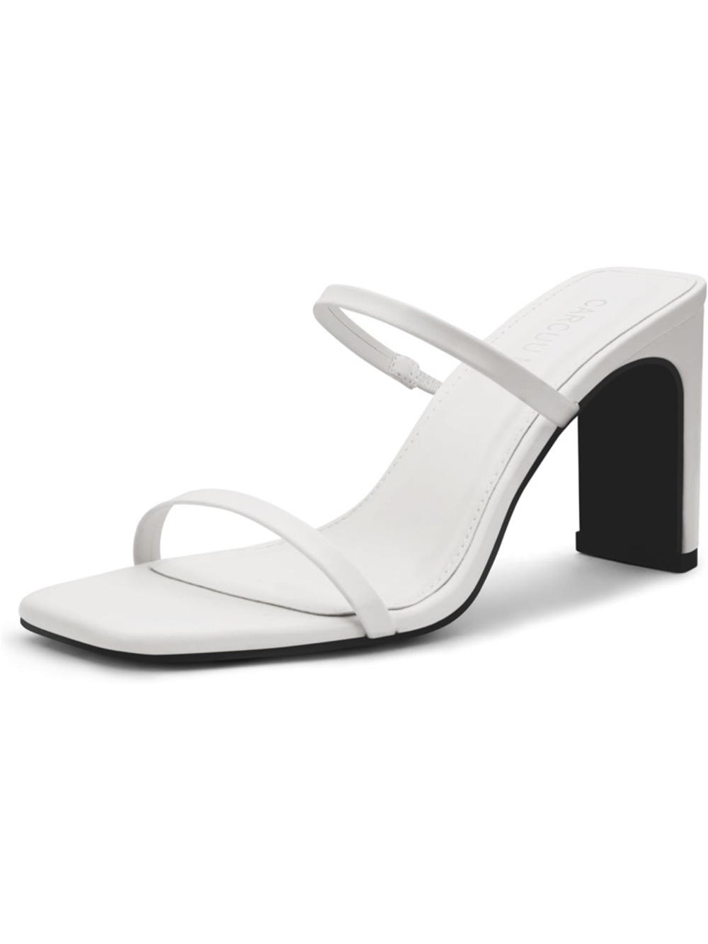 Minimal White Double-Strap Square-Toe Block Heel Mule